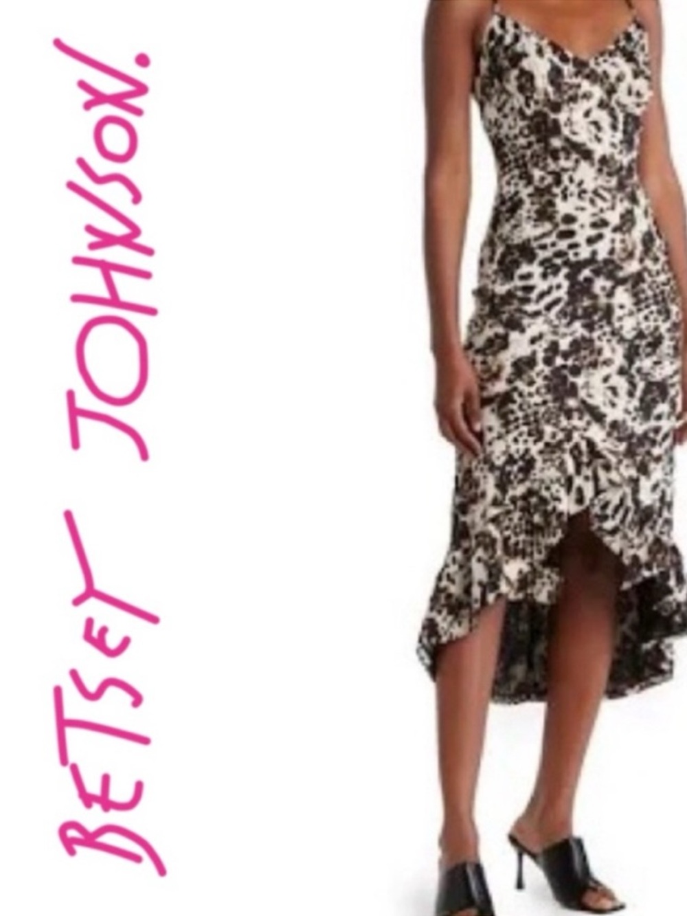 NWT Betsey Johnson Snow Leopard Printed Charmeuse High-Low Dress